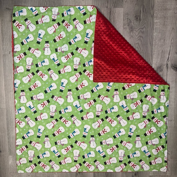 NEW Holiday Dancing Snowman Minky Baby Blanket - 38” x 41”- Baby Christmas Gift - Picture 6 of 8